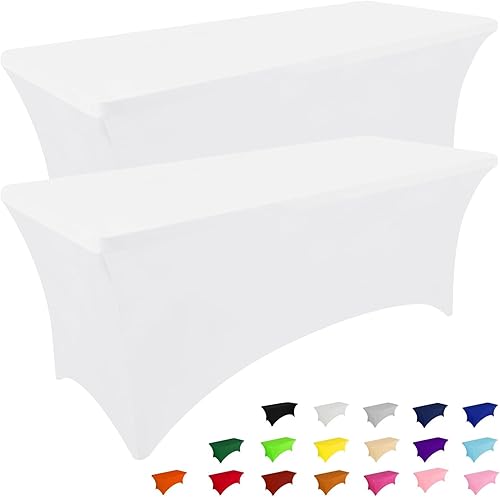 Miniatura 33 de Smiry Paquete de 2 manteles de elastano de 6 pies, manteles elásticos ajustables extensibles, lavables y sin arrugas, cubiertas rectangulares de