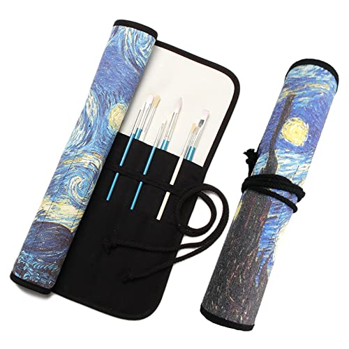 Funny live Paint Brush Holder Art Supplies, Artist Brush Holder & Storage Organizer Roll-Up Case Bag, Protect Acrylic Oil Watercolor Paintbrushes (Starry Night 20 Slot Pockets)