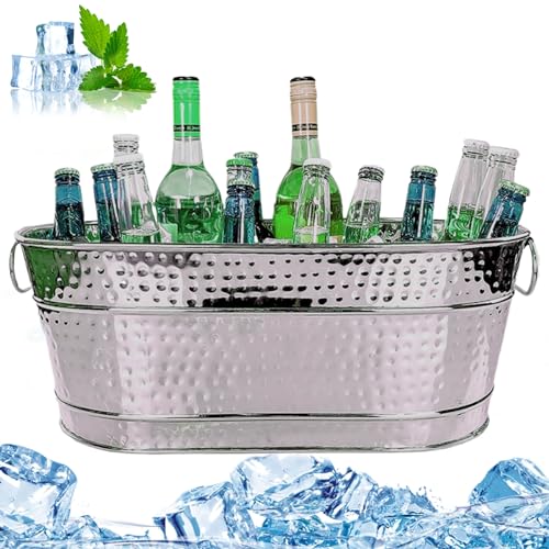 Obelunrp Getränkewanne Lebensmittel sichere verzinkte Wanne mit Griffen 15QT Champagner -Eimer rostbeständig ＆ robuste Eiskläger für Partys halten EIS für 8 Stunden Kühlstangenvorräte, Eimer, Getränk