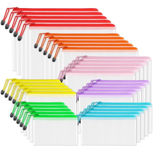 Image of SUNEE Multisize Plastic Zipper Pouches (7 Colors, 35 Packs), Water-Resistant Zip Bag for School Office Supplies, Puzzles & Games Organizing Storage