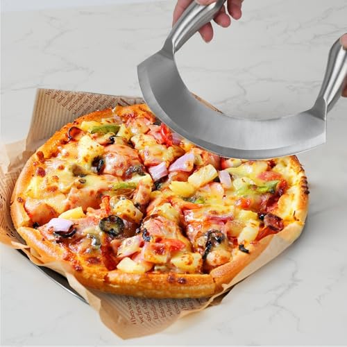 BSDLZCH Edelstahl Wiegemesser Single Edge, 22cm Pizzaschneider Effizientes Hacken von Kräutern, Brot, Salat, Nüssen - Ergonomischer Griff, spülmaschinenfest, rostfrei, nahtlos