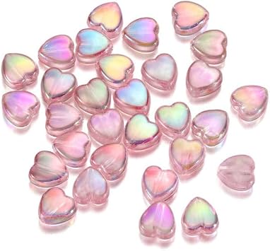 100PCS Pearlescent Acrylic Heart Shape Beads Pink 9MM Loose Heart Charm Beads for DIY Craft Beading