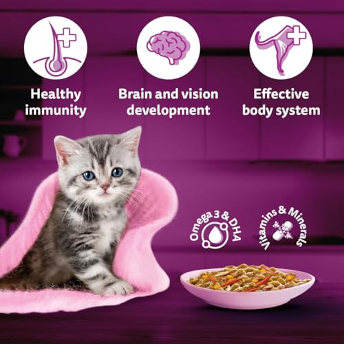 Image of Whiskas Tasty Mix Kitten (2-12 Months) Wet Cat Food, Seafood Cocktail Carrot Flavour in Gravy, 70 g x 28, 100% Complete & Balanced Nutrition for Kittens