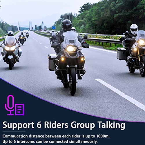 Tnicer Motorcycle Bluetooth Headset, T2 1000M 6 Riders Helmet Bluetooth Headset With Noise Cancellation, Universal Motorcycle Bluetooth Communication System, Music Sharing & Hd Speakers(1 Pack) #TOP1