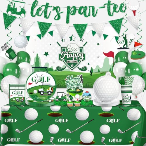 Image of 193Pcs cocomigo Golf Birthday Decorations Tableware Set, 25 Serves