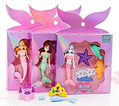 Tera 13 Mermaid & Ocean Animal Erasers for Kids - School Stationary Kit for Kids Multicolor Birthday Return Gifts ((Big Eraser Pack of 3))
