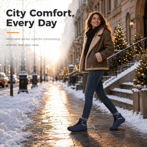 Image of Womens Mens Winter Barefoot Boots Warm Minimalist Wide Toe Box Snow Boots Zero Drop Sole Outdoor Water Resistant Ankle Booties