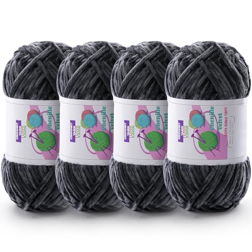 Image of Chenille Velvet Yarn for Crocheting, Gray Fuzzy Fluffy Yarn for Crochet