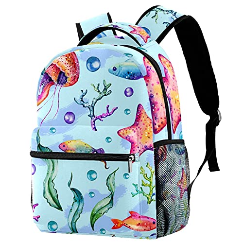 Sac à dos écolier bleu ciel pour ordinateur 14 pouces motif méduse