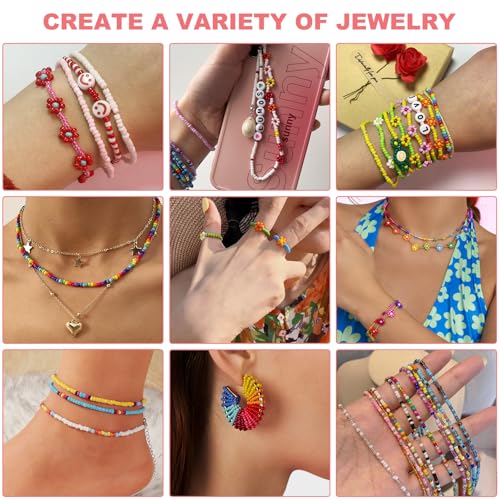 Dazhqp 46000 pcs 2mm Glass Seed Beads for Jewelry Bracelet Making Kit, Small Friendship Bracelet Kit, Tiny Waist Beads with Letter Beads and Elastic String, DIY Art Craft Girls Gifts - Image 2