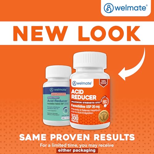 Image of WELMATE Famotidine 20mg Max Strength Antacid & Heartburn Medicine, 300 Ct | Fast-acting heartburn relief & acid reflux medicine; acid reducer in easy-to-swallow tablets for powerful 12-hour protection.