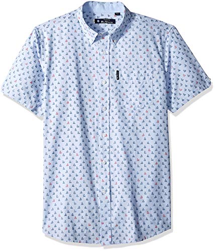 Ben Sherman Men's SS Sailboat Print Shirt, Light Blue, XXL