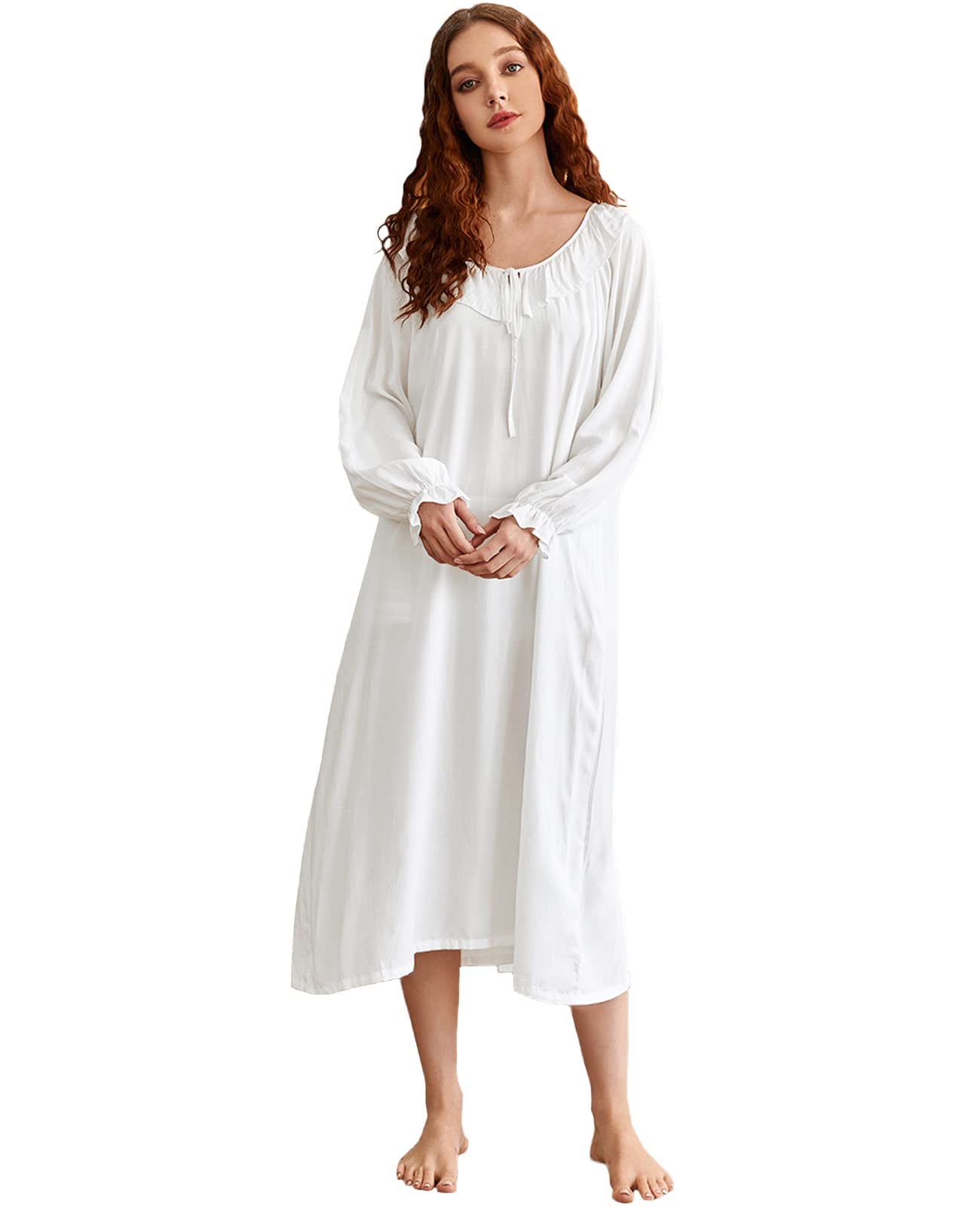 Womens Nightgown Long Sleeve Sleepwear Vintage Victoiran Nightdress Ladies Lightweight Loungewear