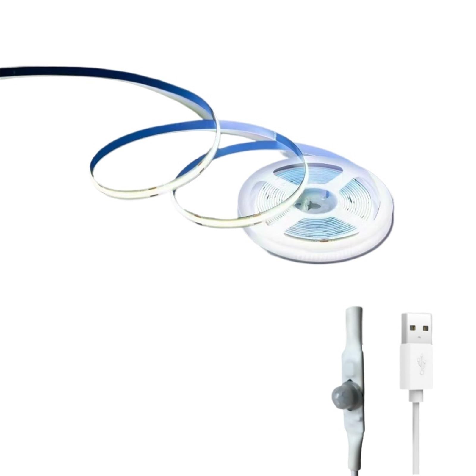 1 x taśma świetlna LED USB 5 V z czujnikiem dekoracyjna taśma oświetleniowa do podświetlenia pokoju domowego, wstążka 1 m, 2 m, 5 m, (biała 6000 k, 1 m, czujnik ruchu)