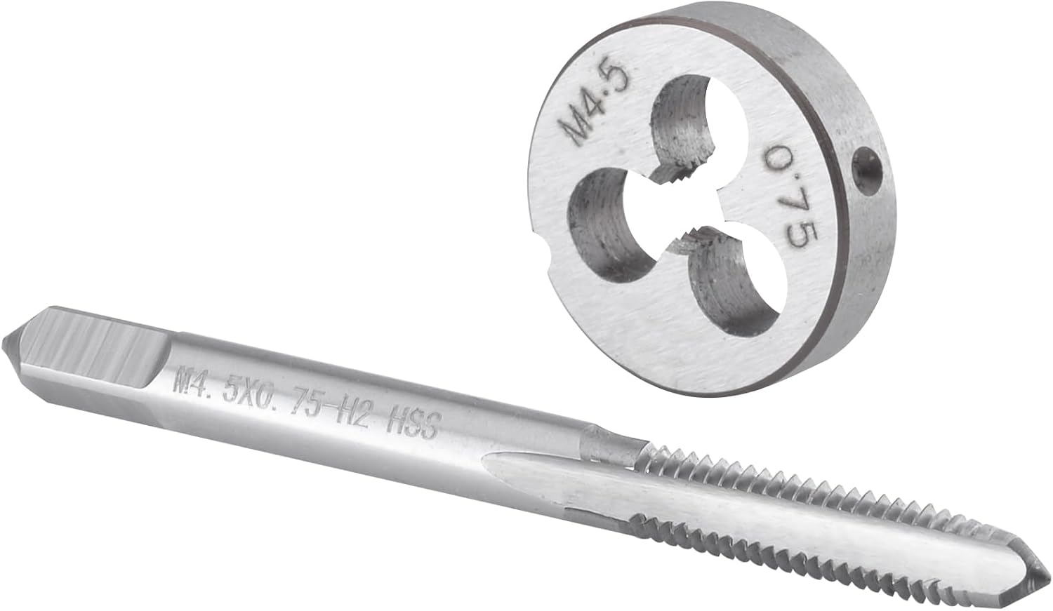 Burkit M4.5 X 0.75 Tap and Die Set Right Hand | M4.5x0.75 Machine Thread Tap and Round Die, Used for Cutting or Repairing Threads on Metal.