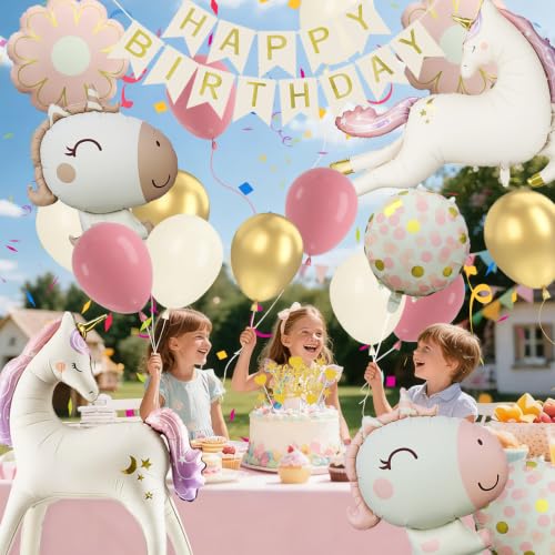 Decoration Anniversaire Licorn Fille, 4D Ballons Helium e XXL – vue 5