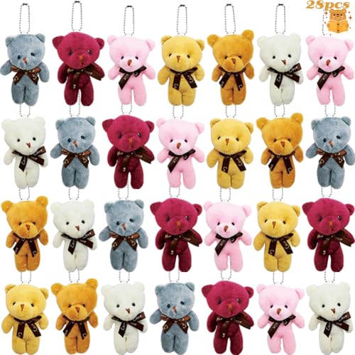 Image of LUKBERA 28 Packs Mini Teddy Bear Toy Keychain Bulk, Small Animal Plush Stuffed Bear Toys for Kids Birthday Valentines Day Gifts School Classroom Exchange Party Favor