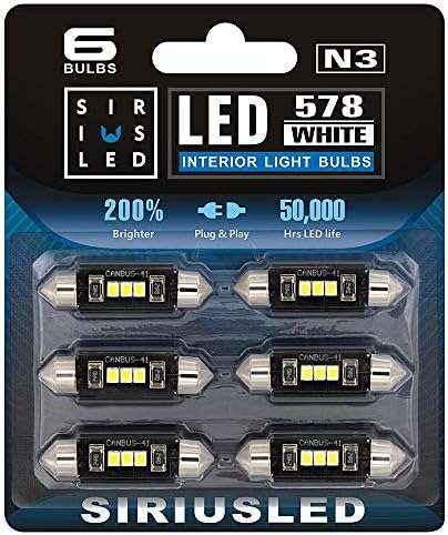 SIR IUS LED N3 578 LED bulbs Pure white Super Bright LED Festoon 300 Lumens 3030 Chipset for Car Truck Interiors Dome Map Door Courtesy Lights 1.72” 41MM 211-2 212-2 569 size pack of 6