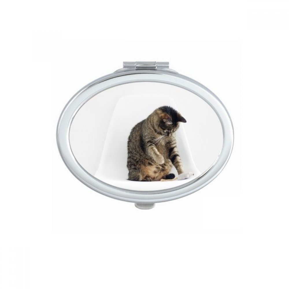 Miroir compact oval de poche avec motif chat rigolo fait main