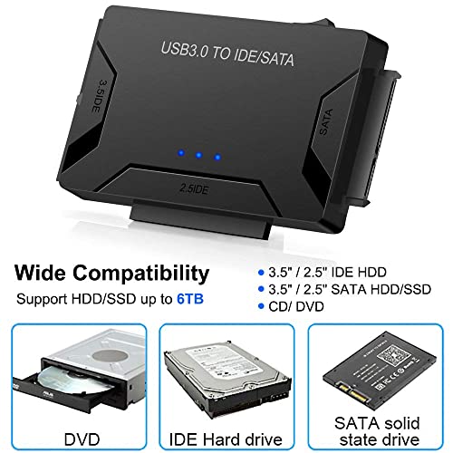 Image of MICROWARE USB 3.0 to IDE /SATA Converter Adapter with Power Switch for 2.5 inch /3.5 inch SATA /IDE /SSD Hard Drive Disks, Support 2TB, Include 12V 2APower Adapter & USB 3.0 Cable
