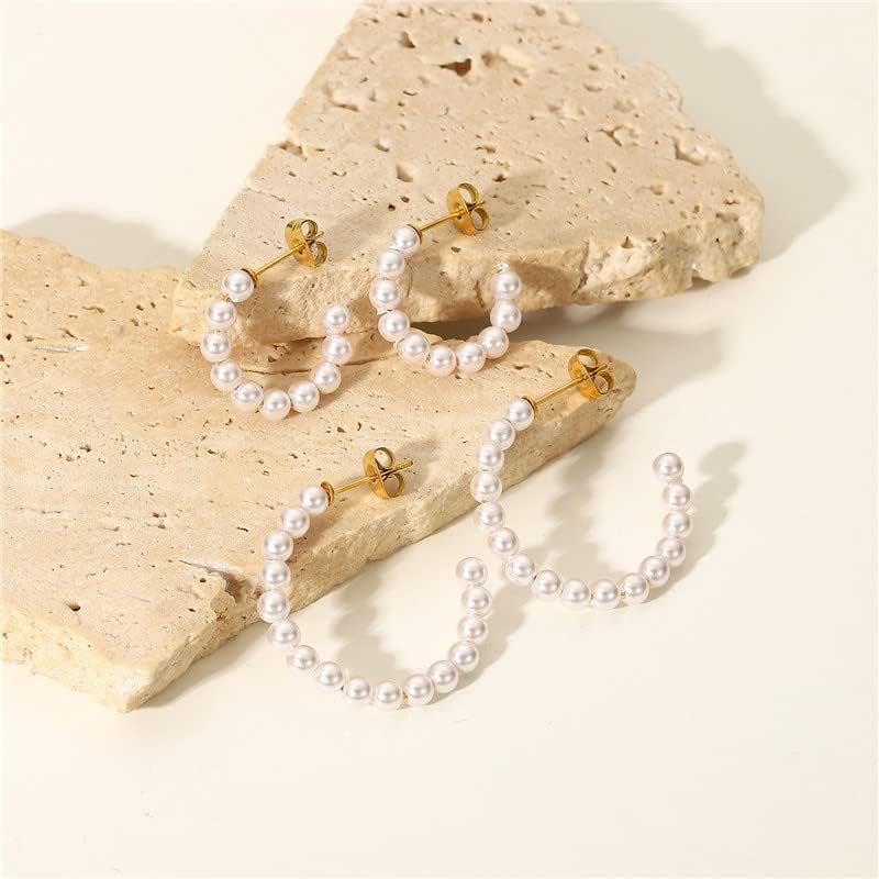 Pearl Hoop Earrings for Women 20MM 30MM Small White Pearl Hoop Earrings 14K Gold Plated Lightweight Open Large Round Circle Pearl Hoop Earrings Jewelry Birthday Girls Gift - Image 6