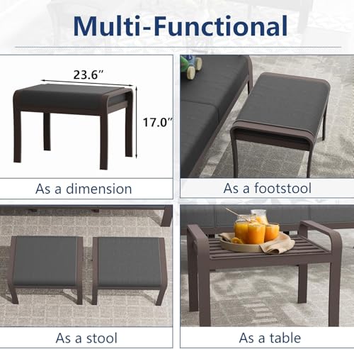 Image of Patio Furniture Set 9-Seat Aluminum Armrest Sofa, Aluminum Outdoor Furniture with 2 Swivel Chairs, 5 inch Cushions, Outdoor Sectional with High Backrest & 2 Footstools for Backyard, Poolside - Grey