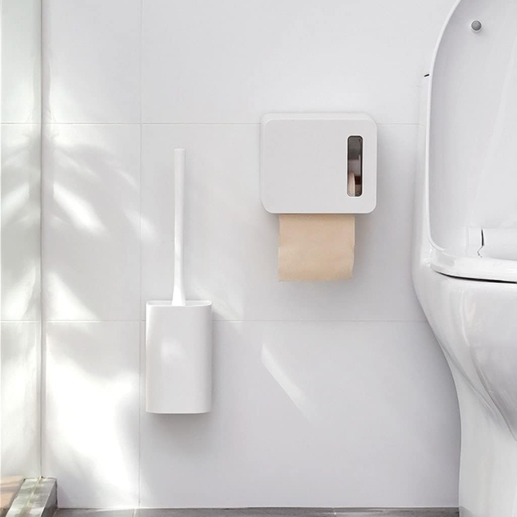 Toilet Brush Holder Long Handle Wall-Mounted Toilet Brush Holder Toilet Brush Dead Corner Cleaning Toilet Brush Pure White Bathroom Toilet Brush Set Toilet Brush Holders(B)