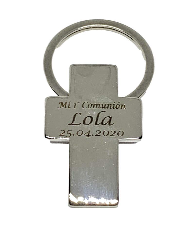regalo grabado - Llavero Cruz Personalizado y Grabado | Ideal para Regalos de Comunión, Bautizo, Cumpleaños, Eventos Religiosos | Llavero Metal Personalizado | Unidades