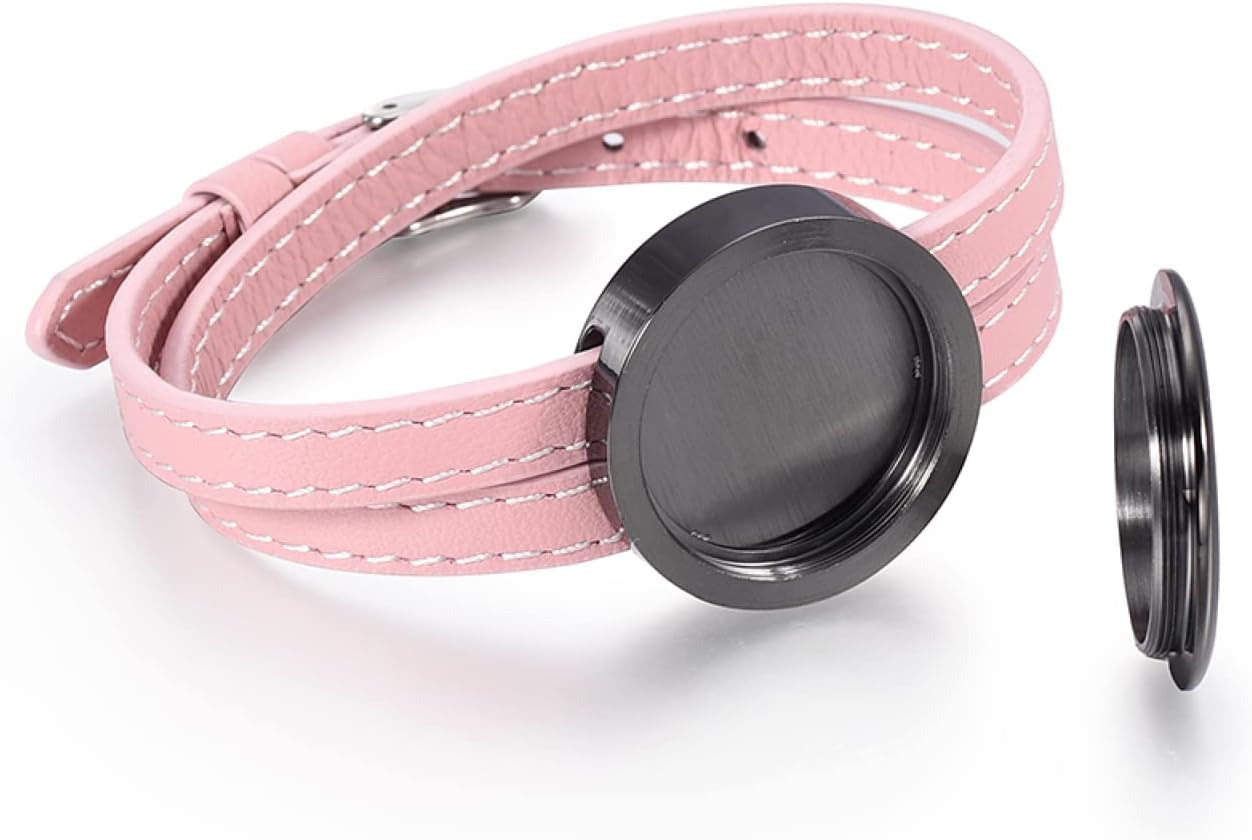SHEIL Perfume Lockets Bracelet Pink Aroma Diffuser Letaher Bracelet Jewelry Gift for Teen Girl Letaher Bracelet Jewelry