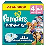 Pampers Paw Patrol (Baby-Dry), luiers maat 4 (9-14 kg), Limited Edition, 222 luiers, tot 12 uur rondom lekbescherming