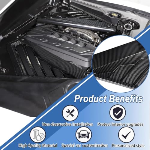 Image of 2PCS Engine Bay Side Panel Covers for Corvette C8 Stingray 2020+ and for C8 Z06 2023+,Carbon Fiber Pattern Mid-Motor Engine Compartment Frame Dress Up Trim Protective Decor Panels Covers