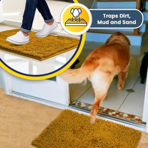 Image of Muddy Mat | Super Water Absorbent Door Mat Indoor, Microfiber Quick Dry Chenille Entryway Rug, Slip Resistant Front Door Mat, Indoor Mats for Entryway, Machine Washable Pet Rug, Gold 19 inch x 30 inch