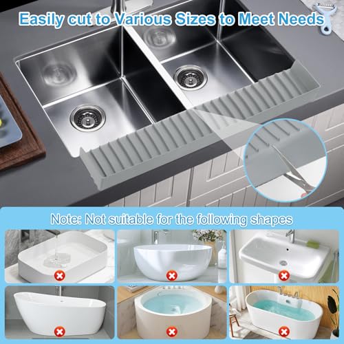 Image of Silicone Faucet Splash Guard 4 inch x 30 inch, Faucet Water Catcher Mat, Longer Silicone Sink Mat for Kitchen, Bathroom, Laundry Room, Farmhouse for Quartz Kitchen Sink(Gray)