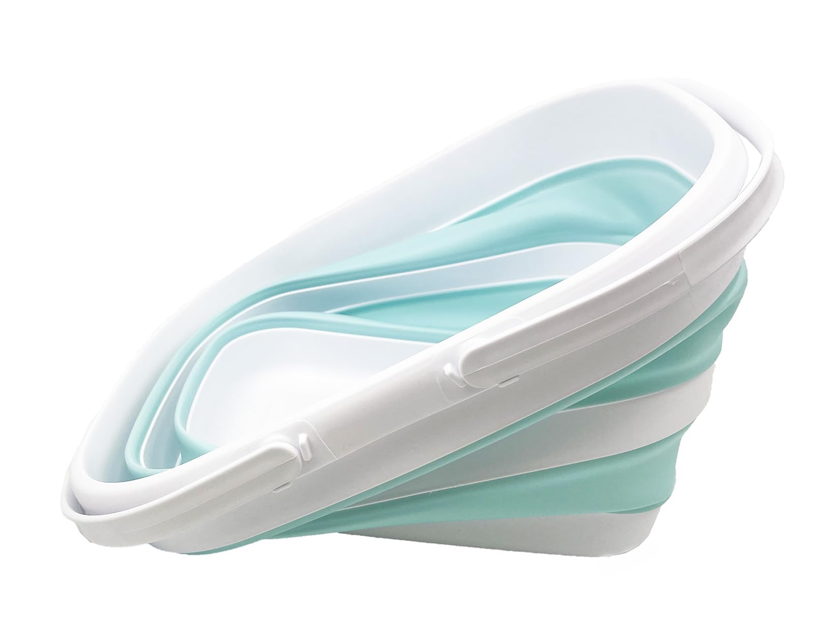 SAMMART Panier pliable avec poignée de 17 l - Panier de pique-nique d'extérieur portable / cratère - Sac de courses pliable - Récipient de rangement peu encombrant (blanc/vert lac, 1)