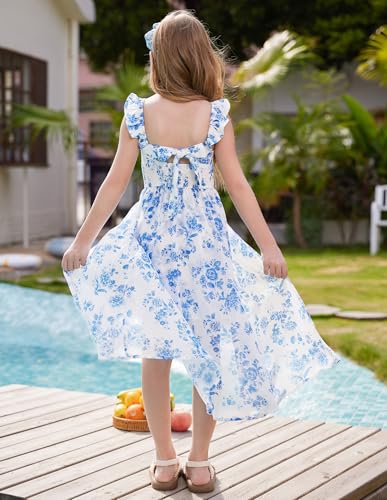 GRACE KARIN Girls Tie Back Floral Dress Flutter Sleeves Casual Spring Summer Maxi Dresses for 5-14Y2