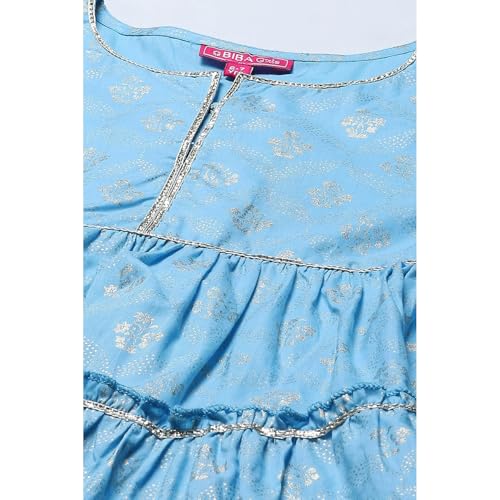 Image of BIBA Girls Biba Girls Sky Blue Cotton Tiered Printed 2 Piece Set