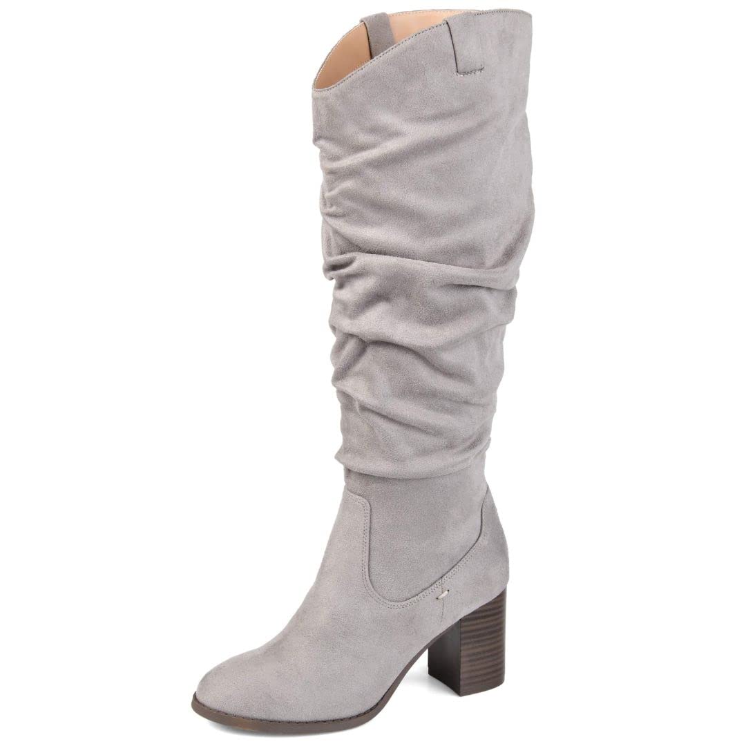 Journee Collection Women's Aneil Extra Wide-Calf Stacked Heel Knee High Boots, Grey, 10