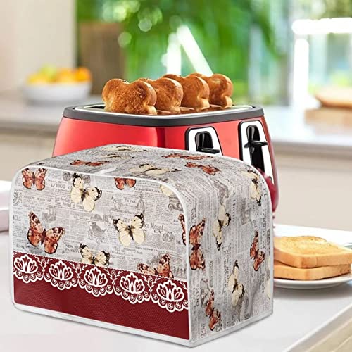 Image of Talayituse Butterfly Flower Print 4 Slice Toaster Covers Dust Protection Bread Maker Covers Toaster Oven Cloth Cover Kitchen Accessories Washable Appliance Cover