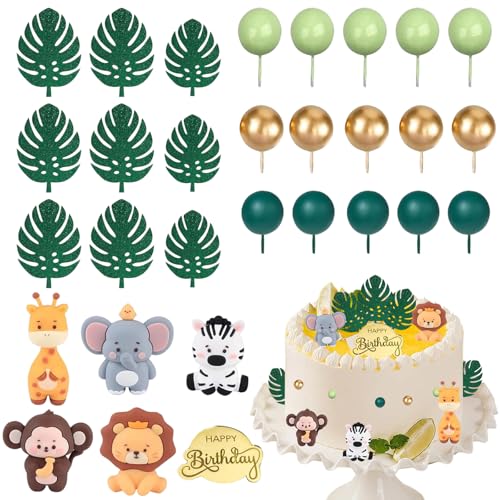 wlsvega 30 peças decoração bolo - Topper bolo selva - decoração bolo selva - para aniversários, selváticos, festas de boas-vindas ao bebé e celebrações familiares
