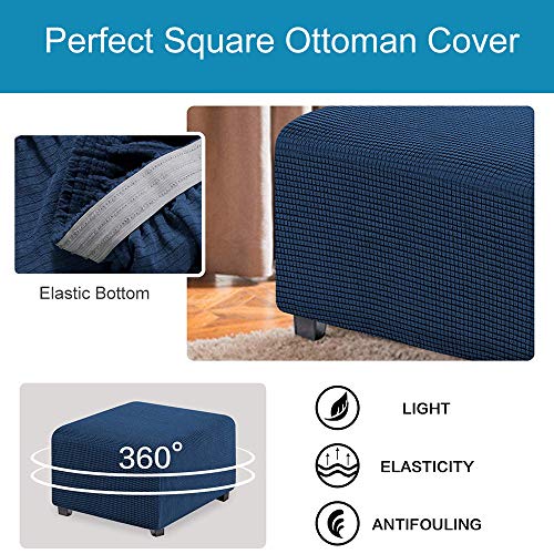 Meigeh Rectangular Ottoman Cover for Footstool Rectangular Ottoman Cover, Navy Blue Square - Image 4