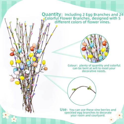 26PCS-Artificial-Easter-Spray-VineEaster-DecorationsEaster-Egg-Twig-Branches-for-Floral-ArrangementEaster-Egg-Branches-with-Easter-Eggs-and-Berries-for-Easter-Home-Decor-and-Flower-Arrangement 26PCS Artificial Easter Spray VineEaster DecorationsEaster Egg Twig Branches for Floral ArrangementEaster Egg Branches with Easter Eggs and Berries for Easter Home Decor and Flower Arrangement