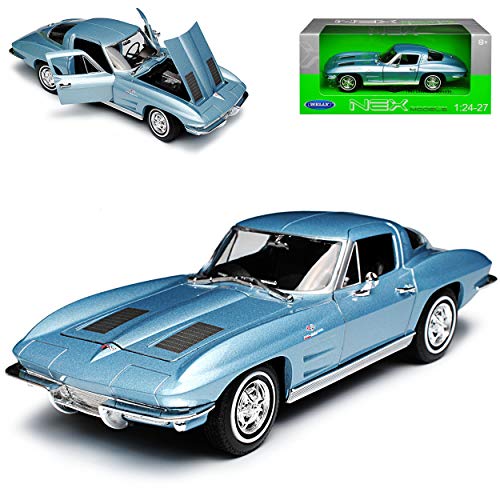 Welly Chevrolet Chevy Corvette C2 Stingray Coupe Blau Silber 1962-1967 1/24 Modell Auto