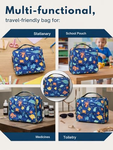 Image of Foldable Travel Kit | Multipurpose All-in-One Compact, Foldable, Durable, Lightweight, Waterproof, Bag | Travel Friendly Pouch Ideal for Diaper, Medicines & Toiletry (Sea & Ocean Print)