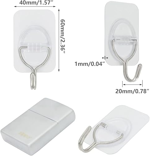 Miniatura 6 de LOUXPERT Ganchos de pared adhesivos para colgar, 6 ganchos de 4.4 libras, ganchos transparentes adhesivos, ganchos de pared de acero inoxidable 201,