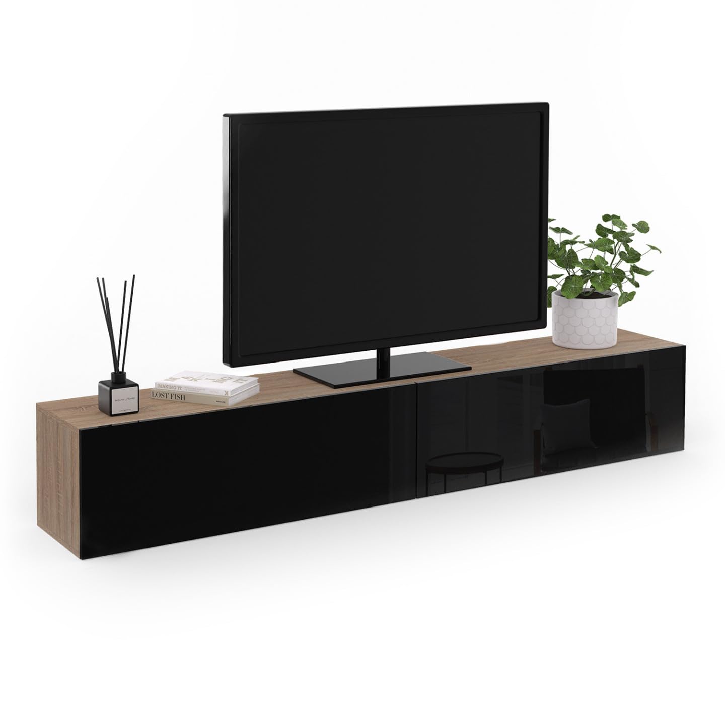 IDMarket - Mueble para TV Elio 180 cm, 2 puertas, madera y negro