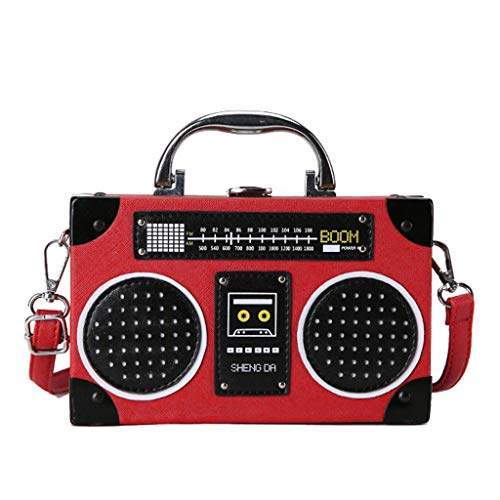 WEISHAZI Bolso bandolera con forma de radio, estilo vintage, con cierre de clip, para mujer rosso