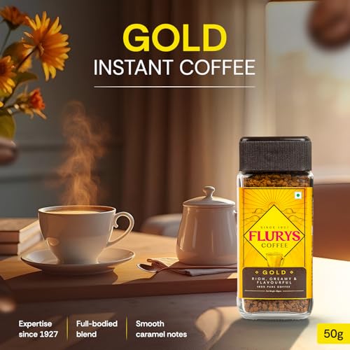 Image of Flurys Gold Coffee Instant Premium Freeze- Dried 100% Coffee, 50 grams | Rich, Creamy and Flavourful