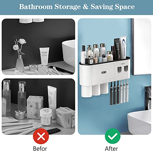 Dual Automatic Toothpaste Dispensers, Bheadcat Eelectric Toothbrush Holder Wall-Mounted With Toothpaste Squeezer, Multifunctional Bathroom Organizer, 3 Magnetic Cups… #TOP2