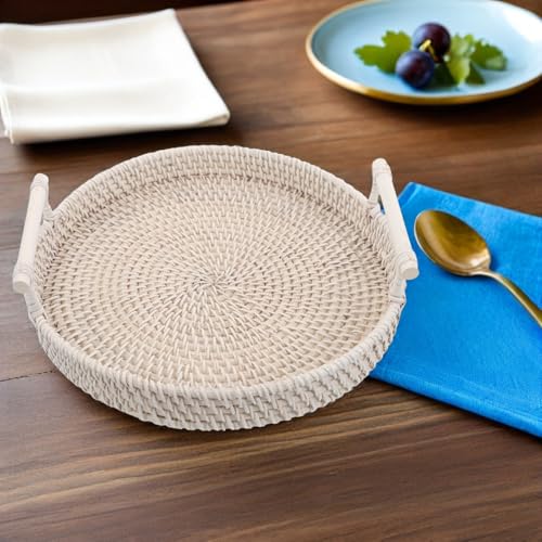 Bandeja de ratán decorativa para servir snacks en la sala de estar 7