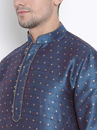 Image of VASTRAMAY Men's Royal Blue Cotton Silk Blend Kurta and Dhoti Pant Set
